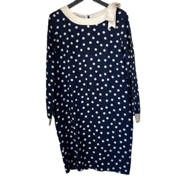Vintage Adrianne Papell Polka Dot Dress – Navy & Cream - Picture 1 of 16